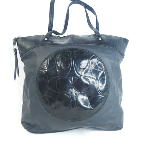 COACH Laura F18336 Large Logo Designer Black Leather Tote Shoulder Bag Purse - Picture 15 of 16
